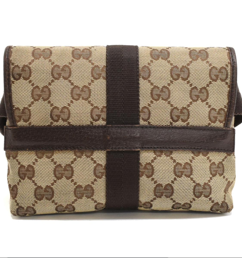 Authentic GUCCI GG Monogram Buckle Belt Bag Dark Brown