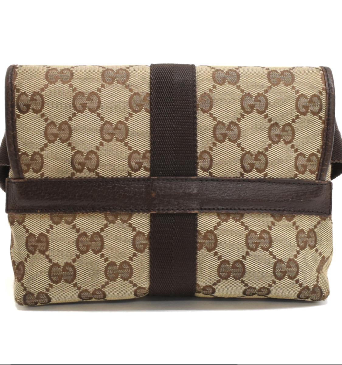 Authentic GUCCI GG Monogram Buckle Belt Bag Dark Brown