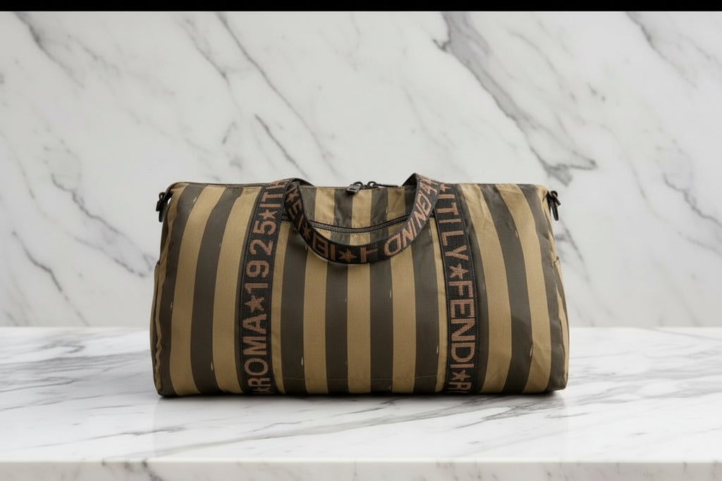 Authentic Vintage  FENDI  Roma 1925 Pequin striped canvas travel duffle bag