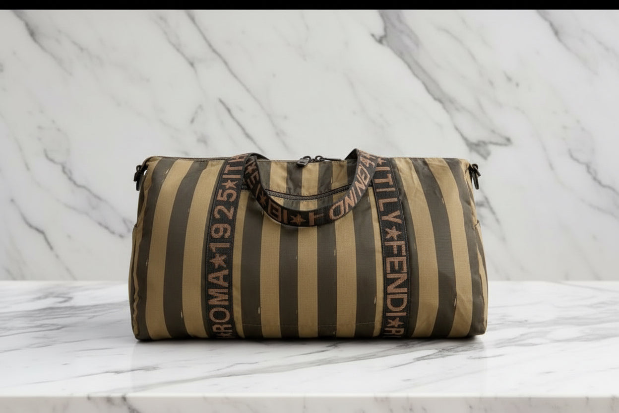 Authentic Vintage  FENDI  Roma 1925 Pequin striped canvas travel duffle bag