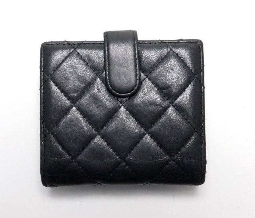 Chanel Lambskin Quilted Compact Wallet Black