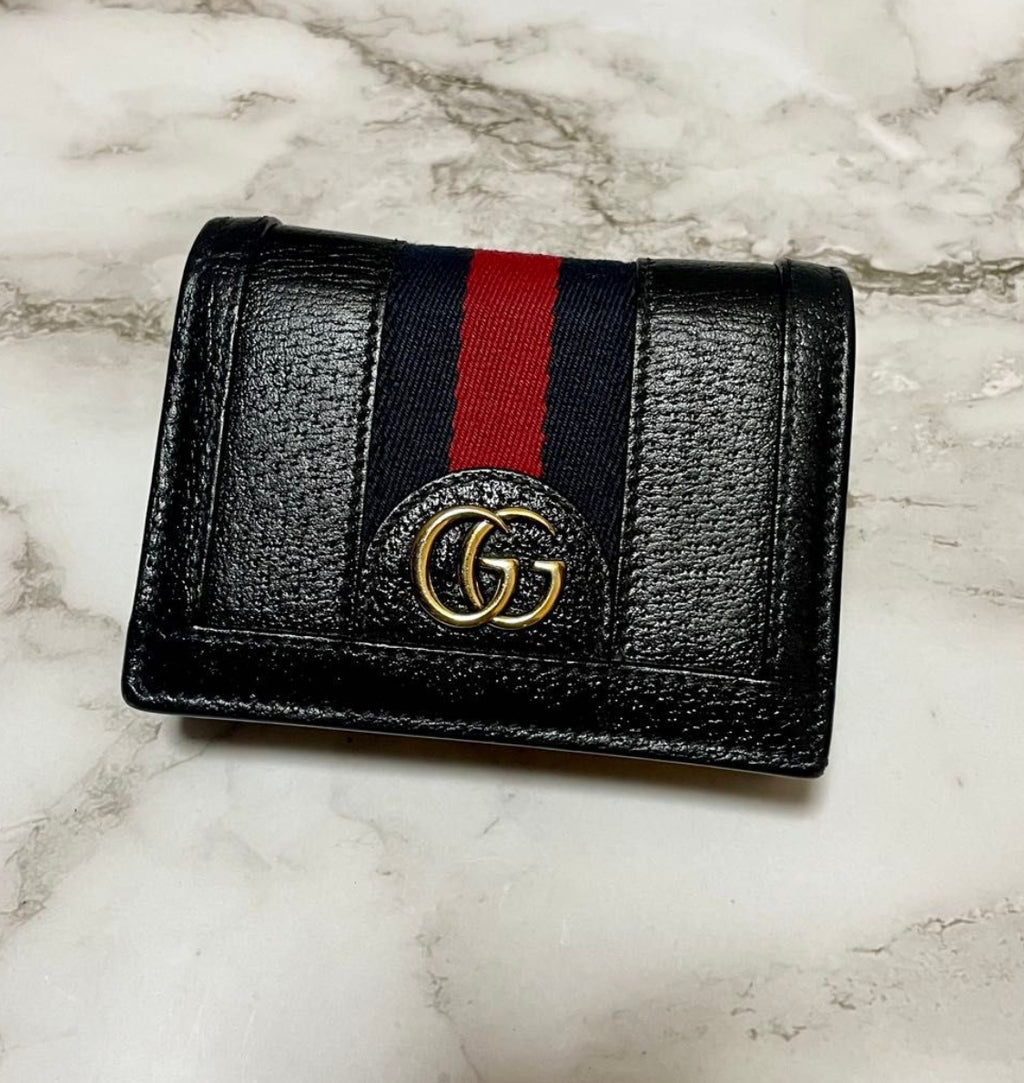Gucci Calfskin Web Ophidia Card Case Black