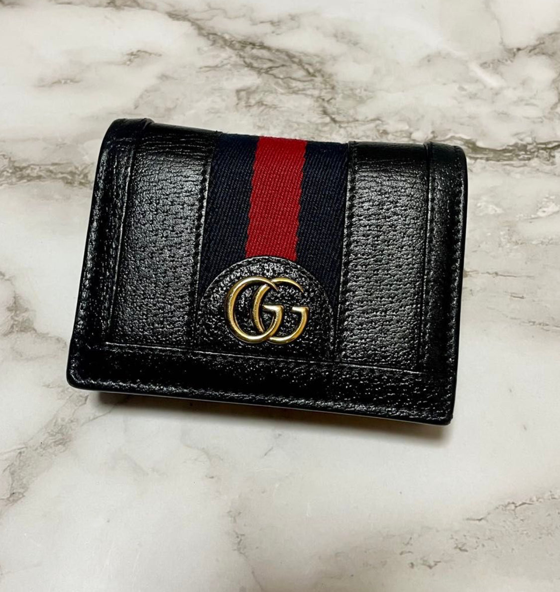 Gucci Calfskin Web Ophidia Card Case Black