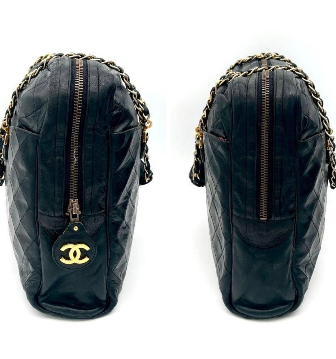 Chanel Matelassé Tote Bag Chain Shoulder Bag Lambskin Black