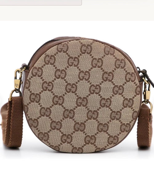 Authentic Gucci Brown GG Canvas Round Crossbody Beige bag