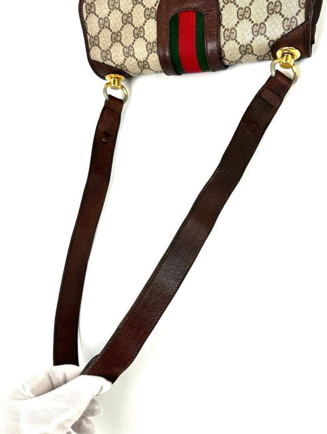 GUCCI Vintage Brown Monogram Canvas Flap Shoulder Bag
