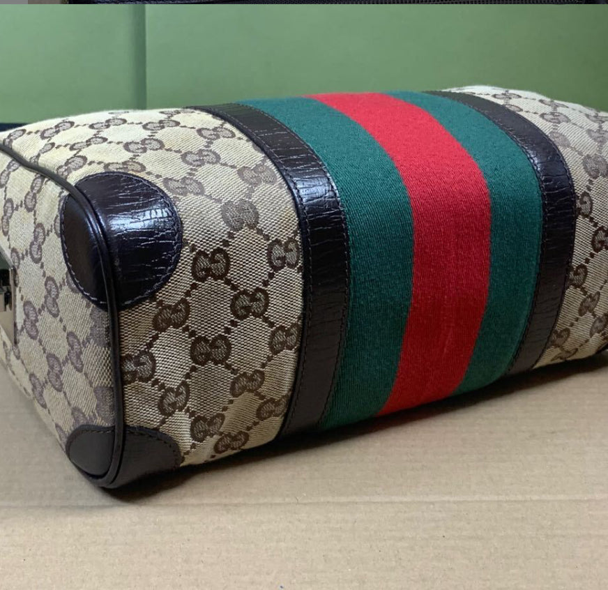 GUCCI Vintage GG Canvas Mini Web Boston Bag