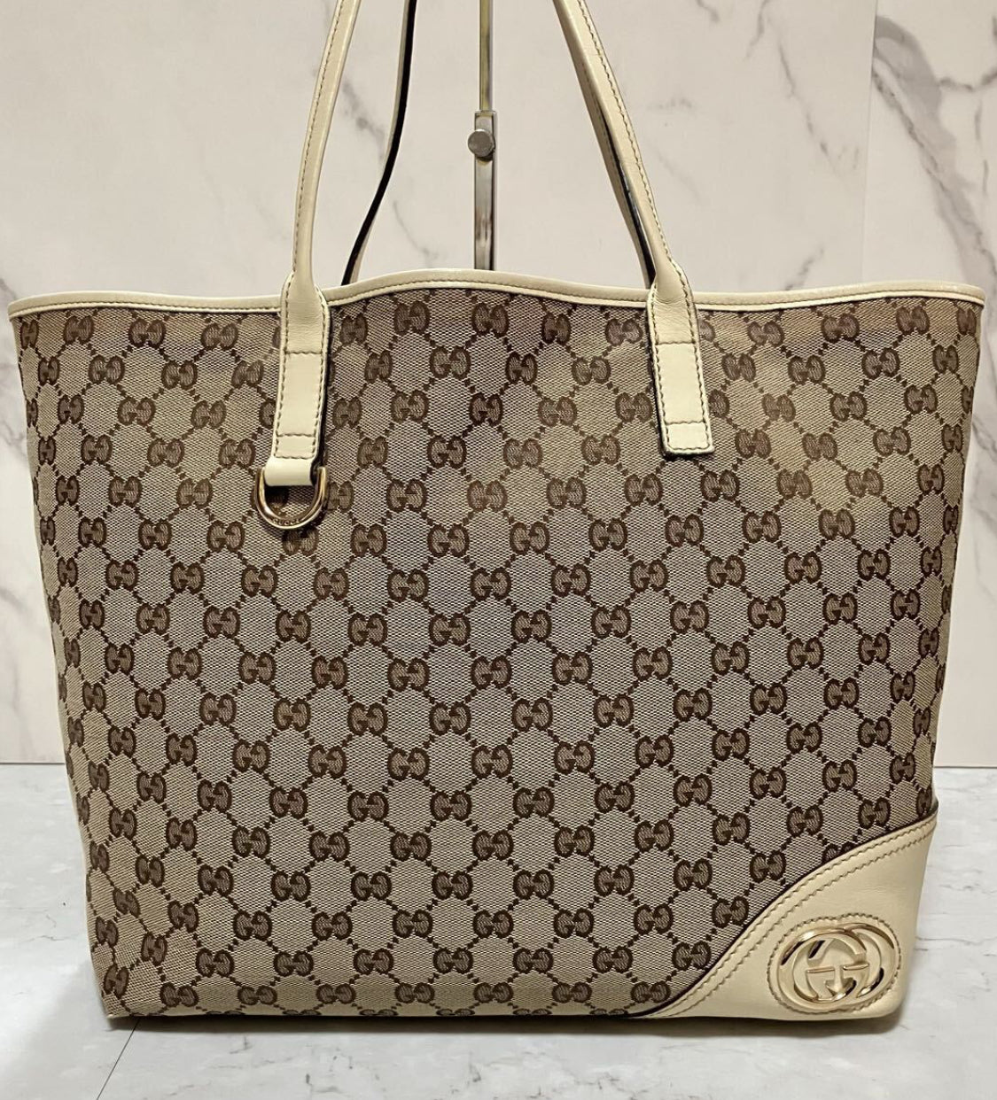 GUCCI Monogram Medium New Britt Tote Off White Bag