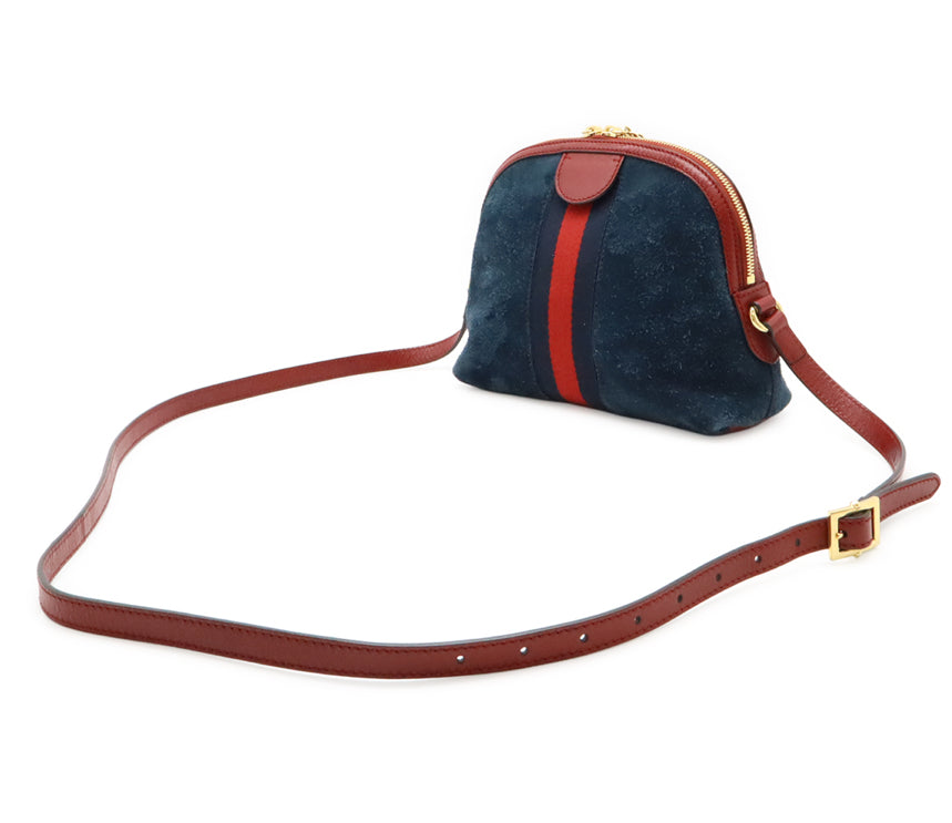 GUCCI Suede Calfskin Web Small Ophidia Dome Shoulder Bag Blue Romantic Cherry