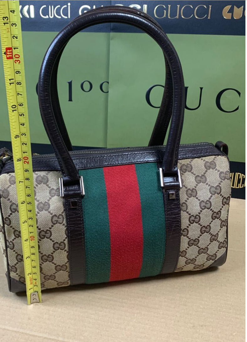 GUCCI Vintage GG Canvas Mini Web Boston Bag