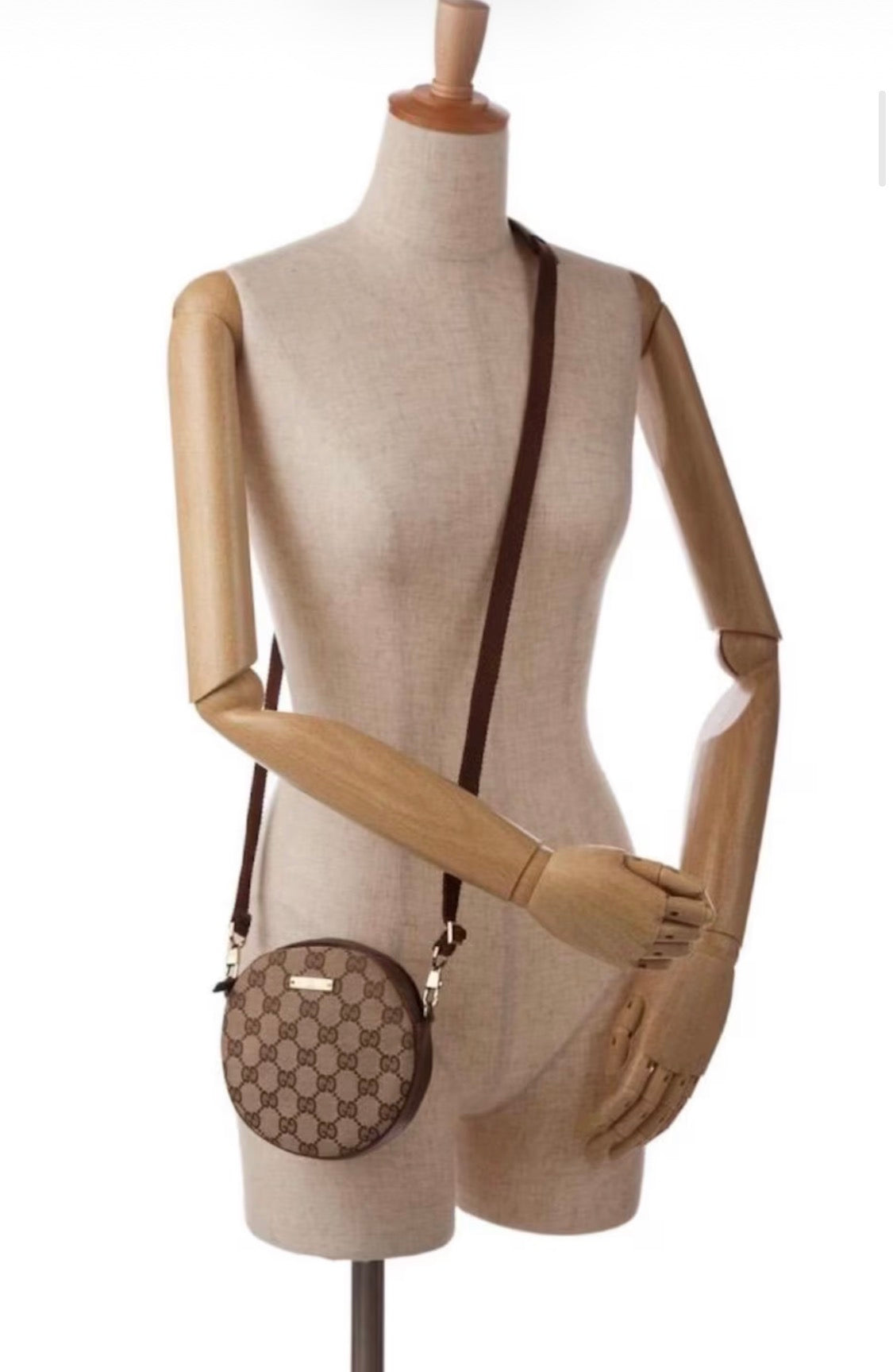 Authentic Gucci Brown GG Canvas Round Crossbody Beige bag