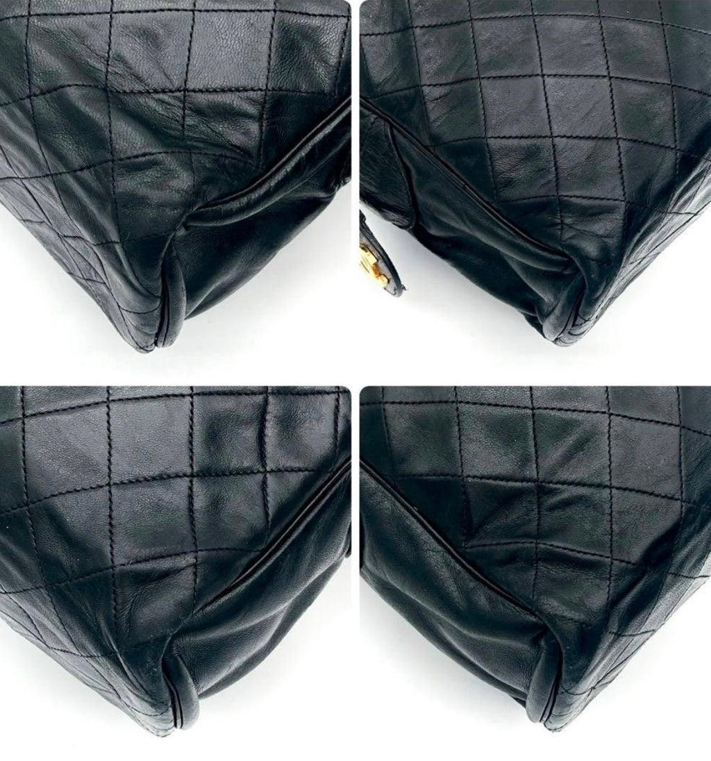Chanel Matelassé Tote Bag Chain Shoulder Bag Lambskin Black