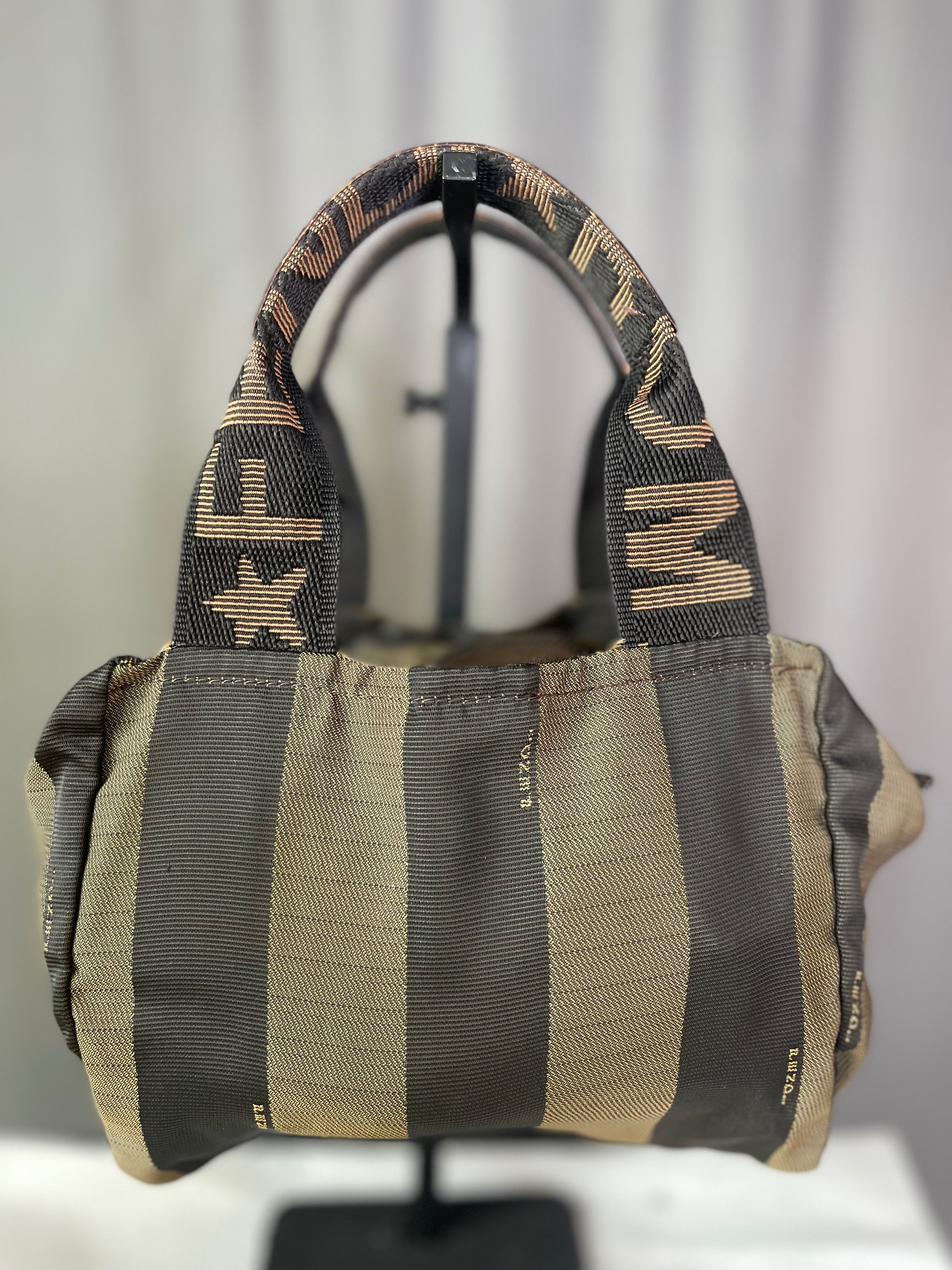 FENDI Vintage Mini Fendi Roma Italy 1925 Pequin Tote Bag