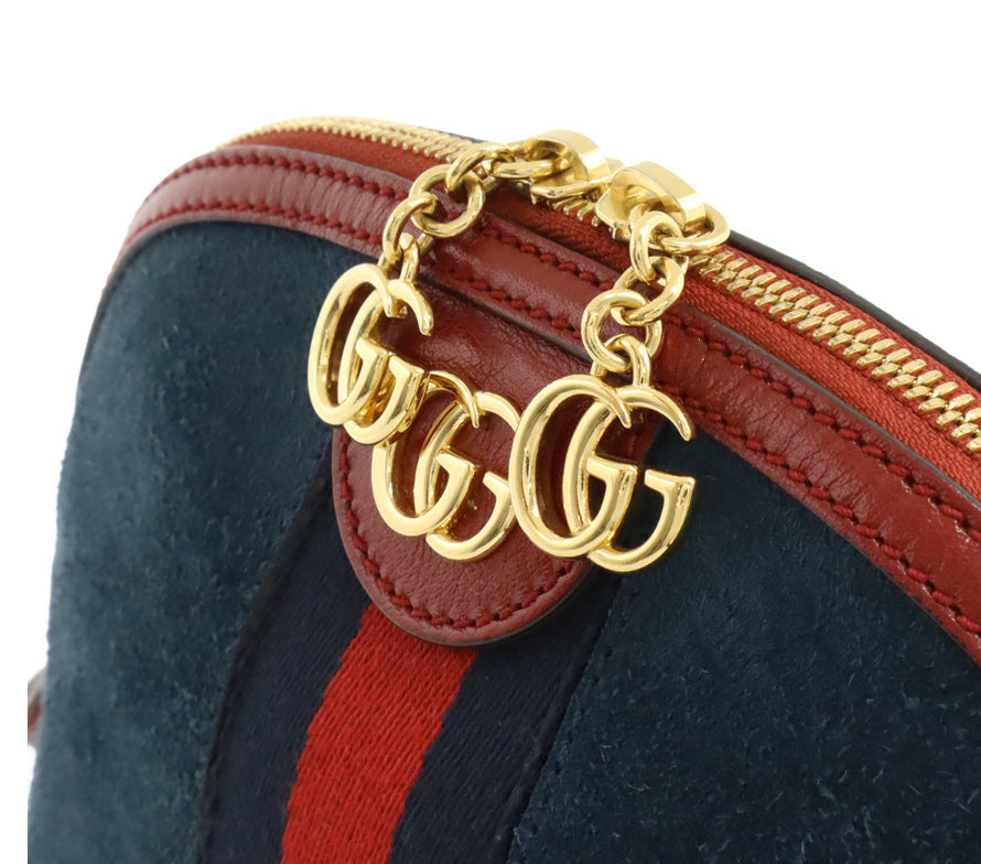 GUCCI Suede Calfskin Web Small Ophidia Dome Shoulder Bag Blue Romantic Cherry