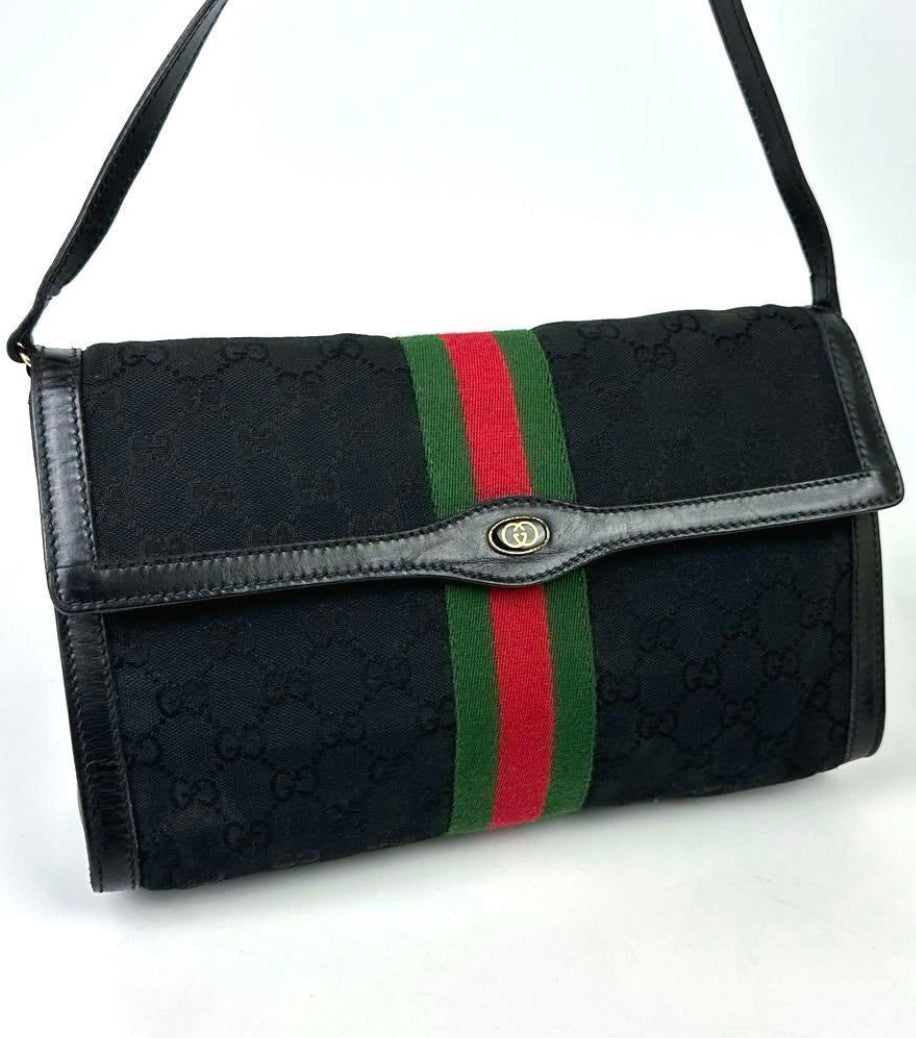 GUCCI Web Sherry Line GG Canvas Shoulder Bag Vintage