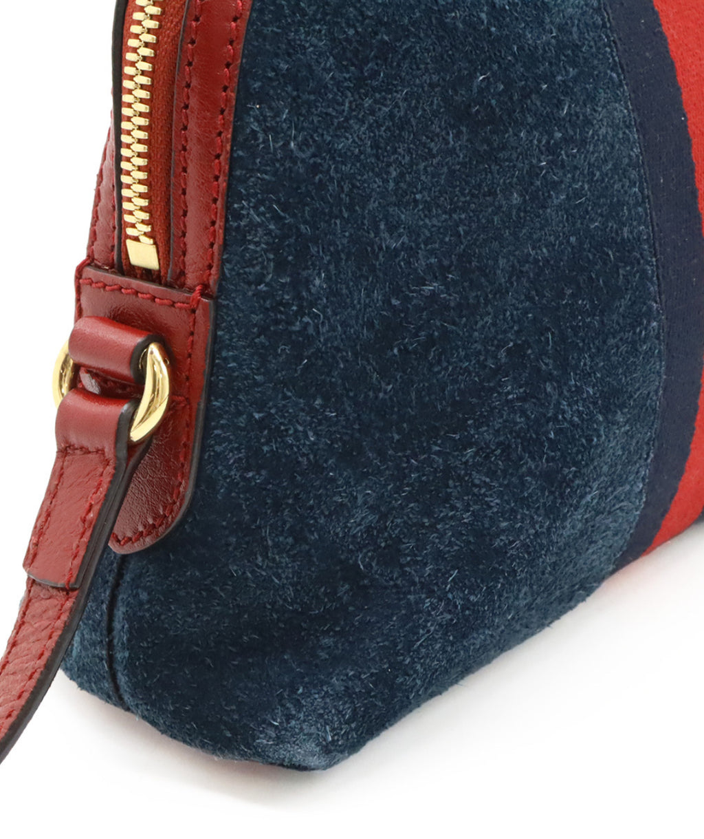 GUCCI Suede Calfskin Web Small Ophidia Dome Shoulder Bag Blue Romantic Cherry