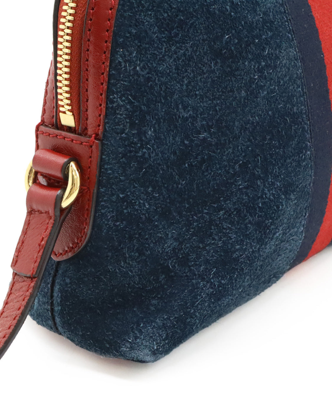 GUCCI Suede Calfskin Web Small Ophidia Dome Shoulder Bag Blue Romantic Cherry
