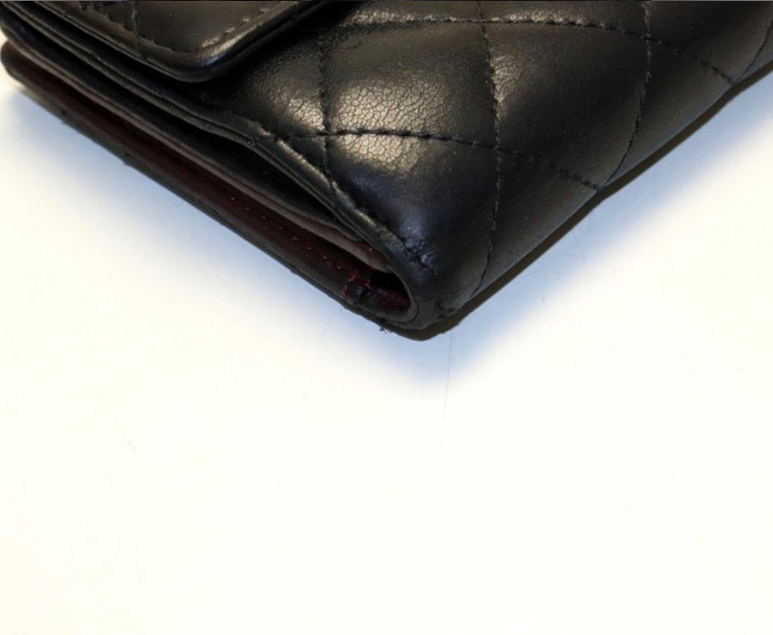 Chanel Lambskin Quilted Compact Wallet Black