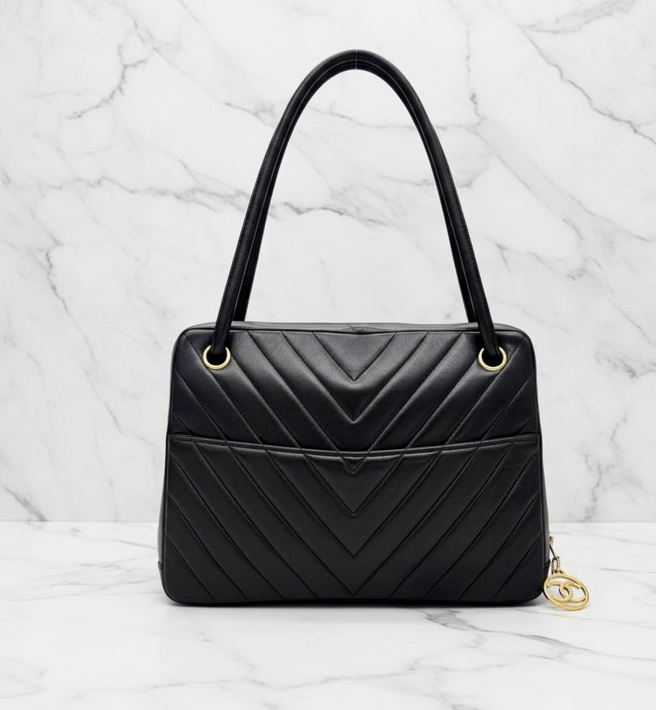 CHANEL Vintage CC Chevron Camera Bag