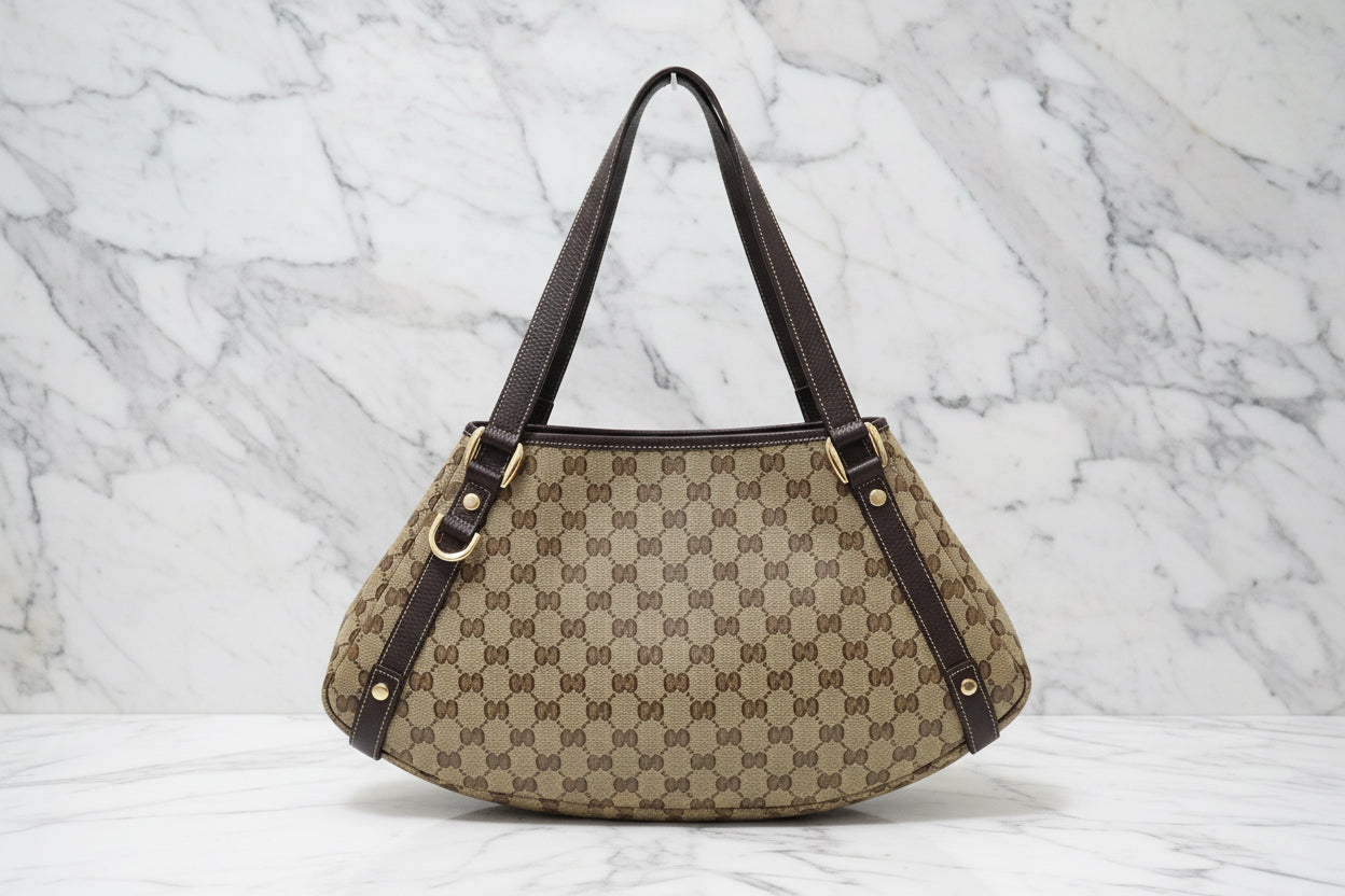 GUCCI Crystal Monogram Medium Abbey Shoulder Bag Dark Brown