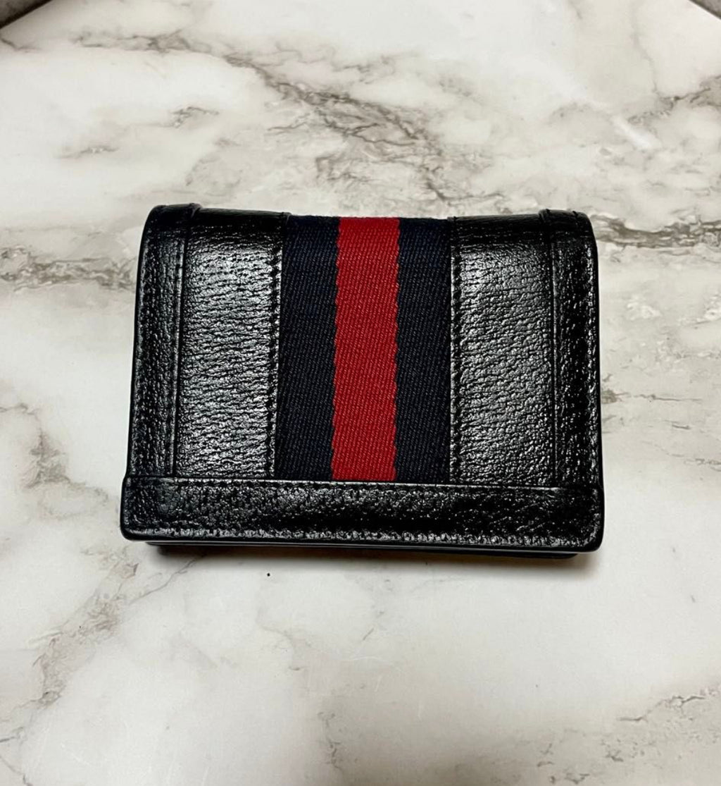 Gucci Calfskin Web Ophidia Card Case Black