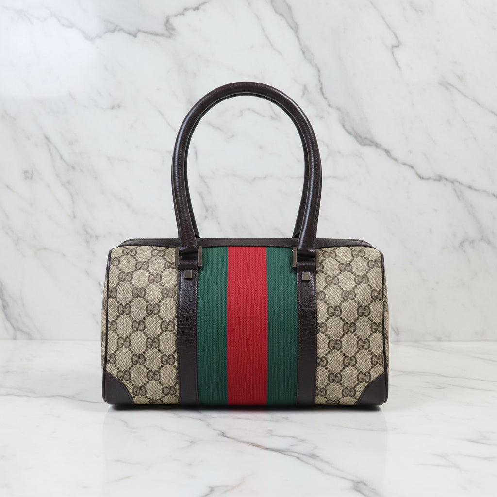 GUCCI Vintage GG Canvas Mini Web Boston Bag