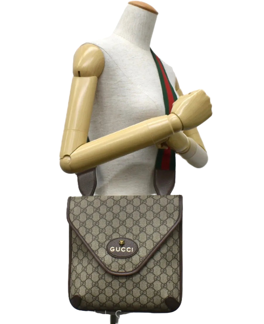 GUCCI GG Supreme Monogram Web Medium Neo Vintage Flap Messenger Bag Beige New Acero