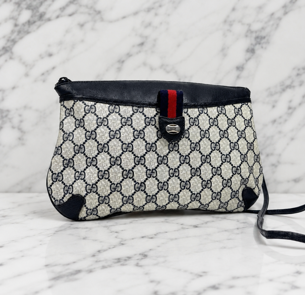 Gucci Old Gucci GG Supreme Sherry Line Shoulder Bag ( Navy) Vintage