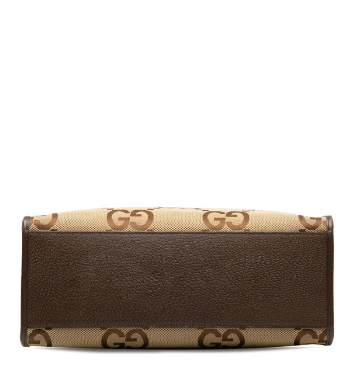 Gucci Monogram Jumbo GG Textured Dollar Calfskin Web Tote Bag Camel Ebony New Acero