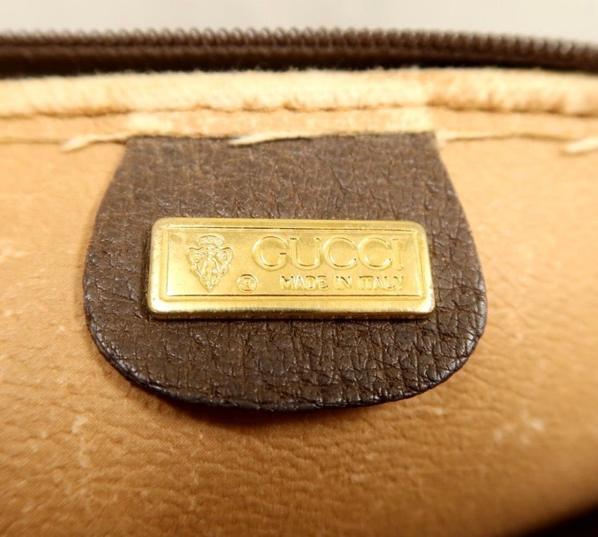 GUCCI Old Gucci GG  Supreme PVC Calf Leather Shoulder Bag Vintage Brown