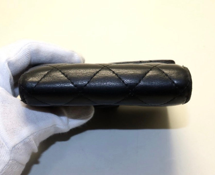 Chanel Lambskin Quilted Compact Wallet Black