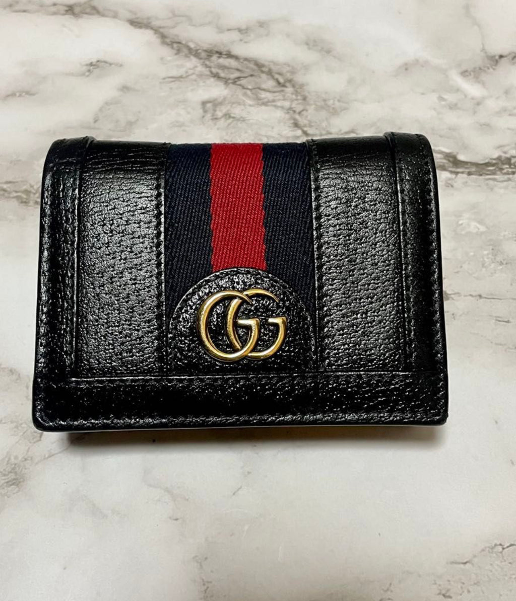 Gucci Calfskin Web Ophidia Card Case Black