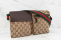 Authenic GUCCI Monogram Web Double Pocket Belt Bag Dark Brown