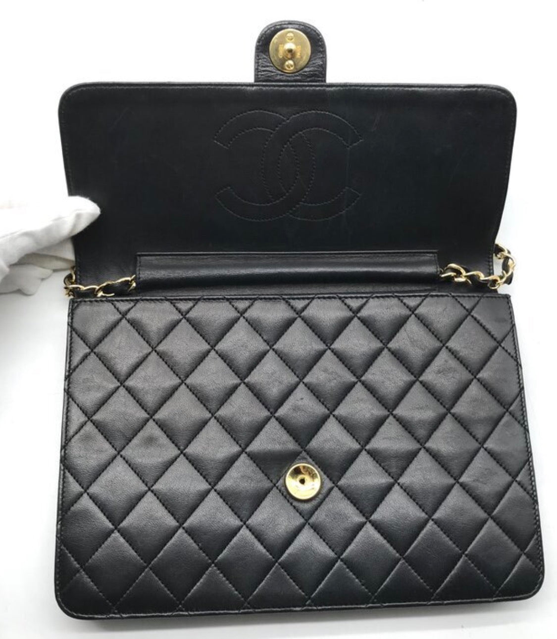 Authentic Chanel Coco Mark Matelassé Lambskin Chain Shoulder Bag, Black Vintage  With Authentication Excellenr Condition