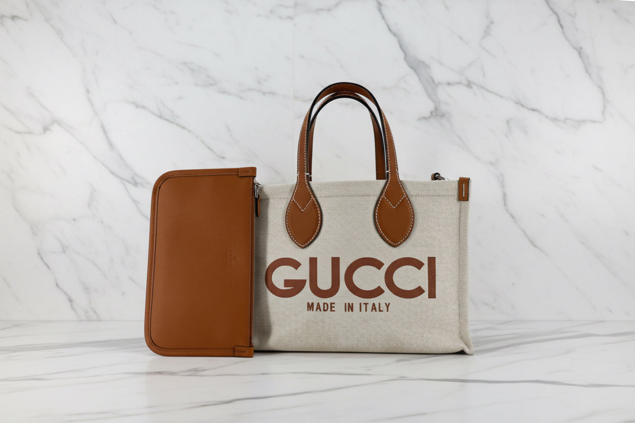 GUCCI Small Logo-Print Canvas Tote Bag