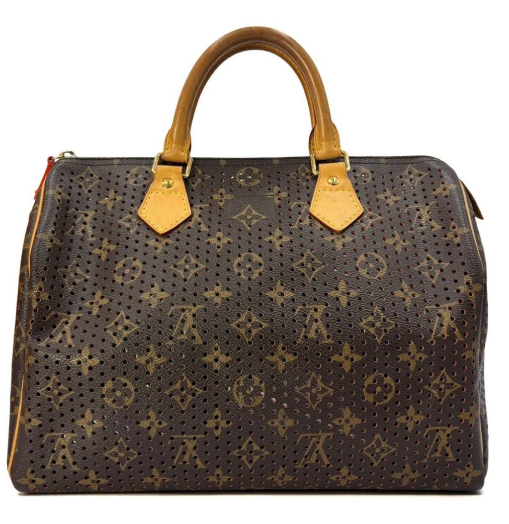 Authentic LOUIS VUITTON Monogram Perforated Speedy 30 Fuchsi Handbag