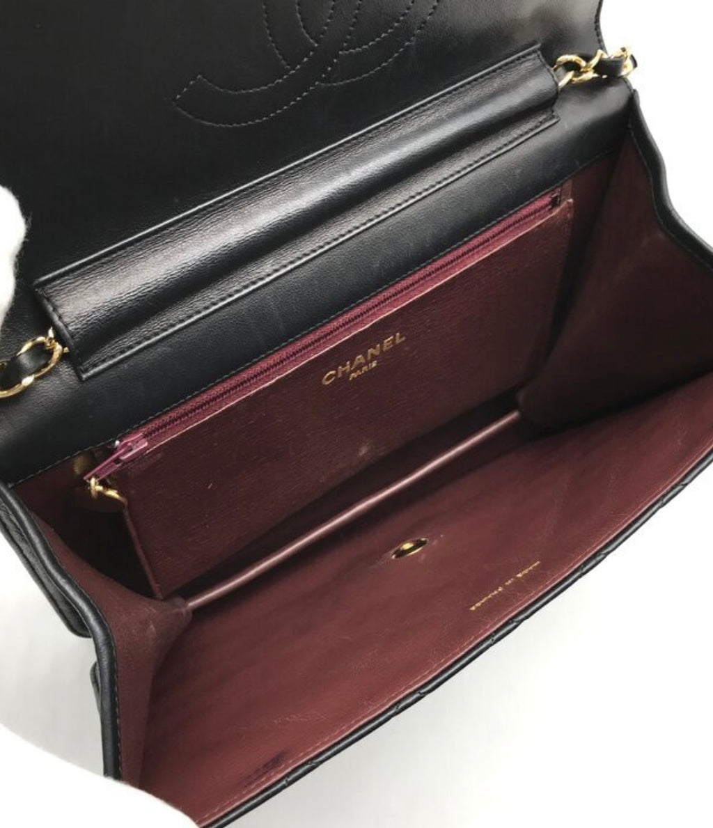 Authentic Chanel Coco Mark Matelassé Lambskin Chain Shoulder Bag, Black Vintage  With Authentication Excellenr Condition