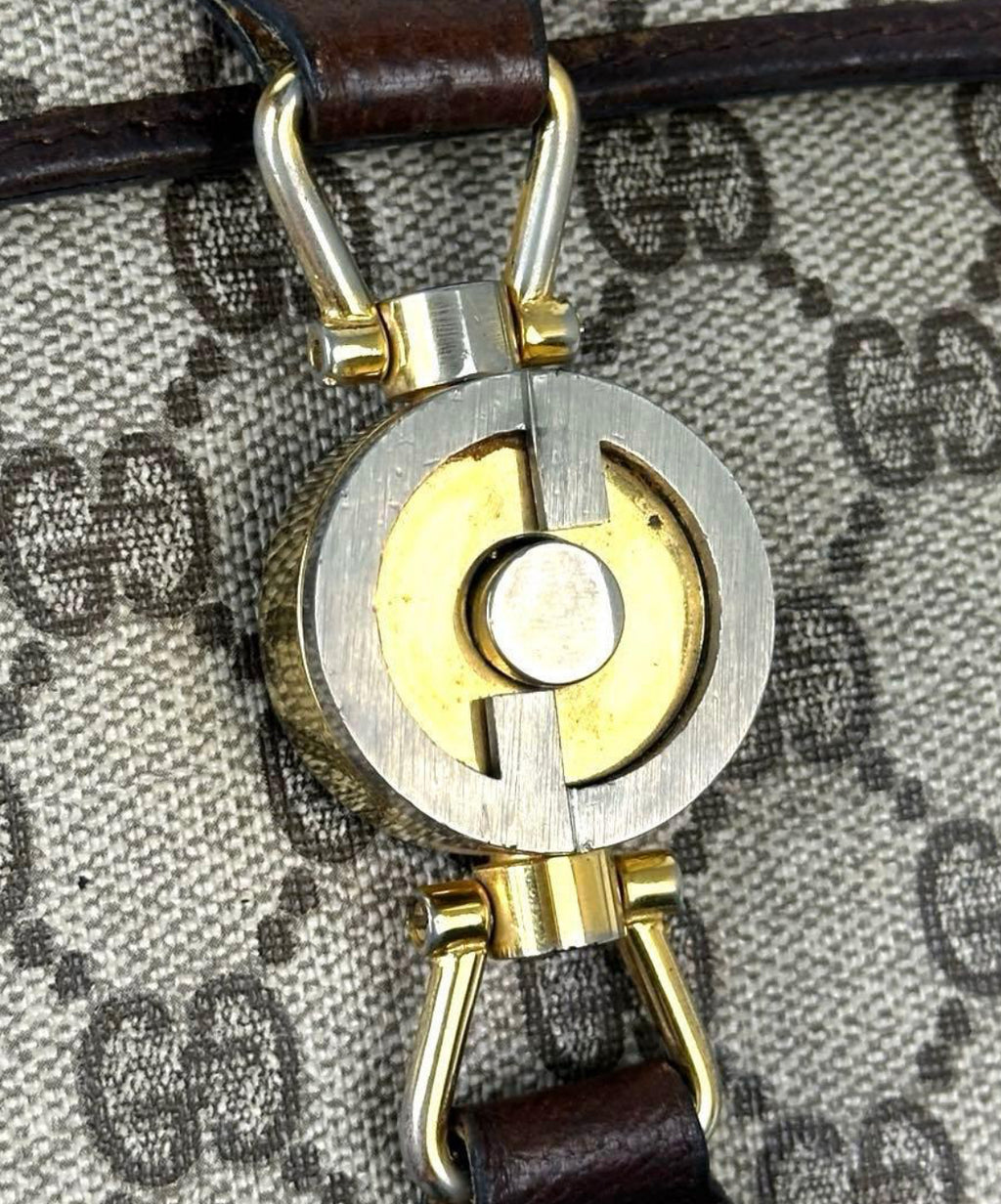 GUCCI Vintage Brown Monogram Canvas Flap Shoulder Bag