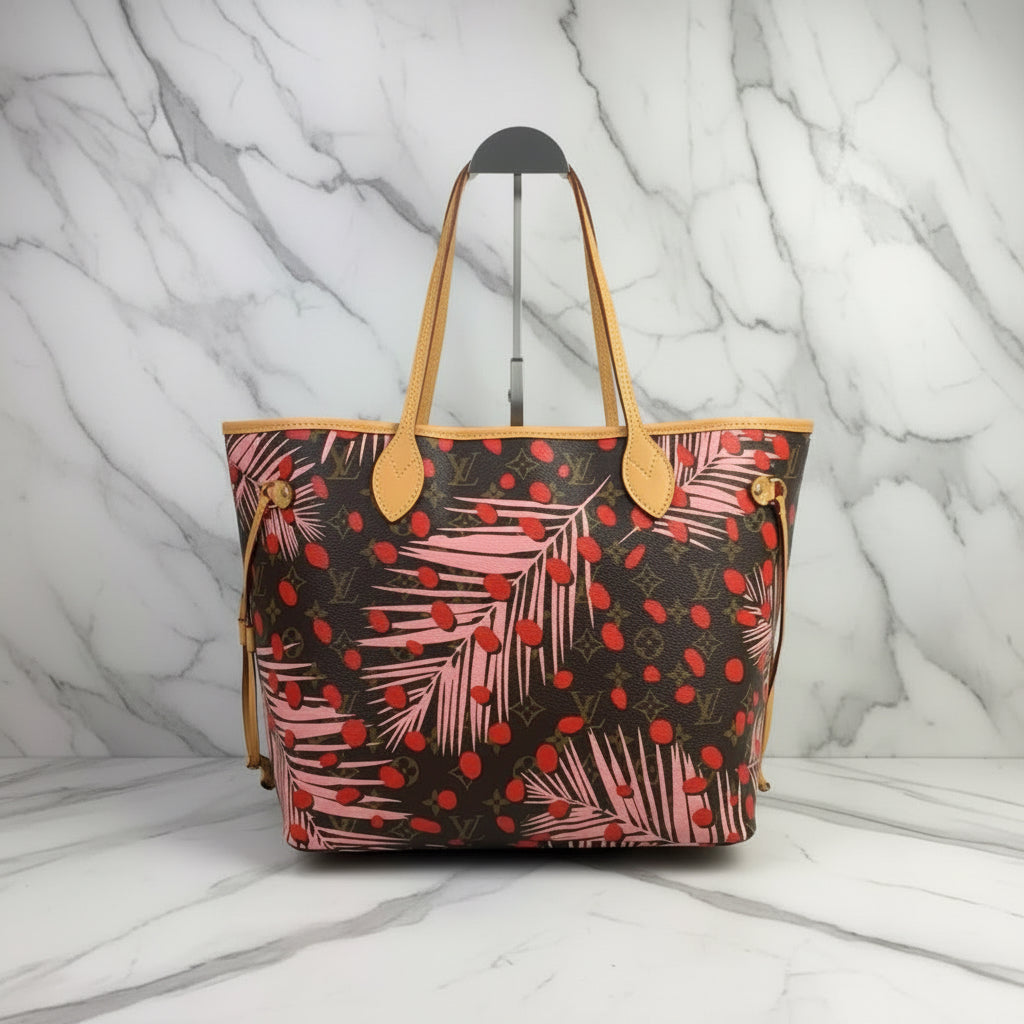 Authentic Rare Louis Vuitton LV Monogram Jungle Printed Neverfull MM Shoulder Bag With Authentication