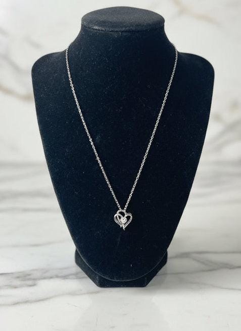Double Heart Silver Crystal Necklace