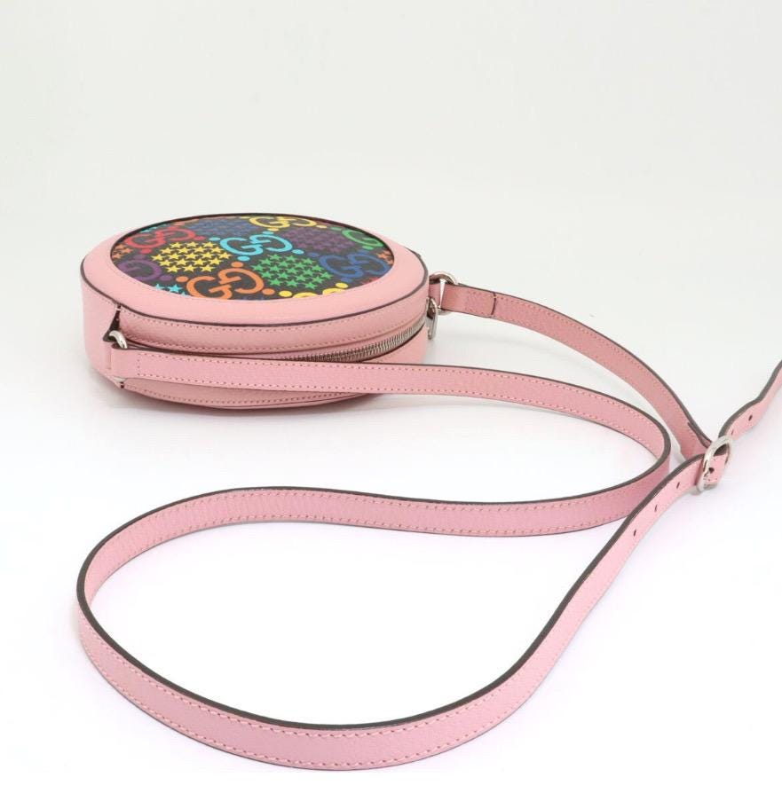 Authentic GUCCI GG Supreme Monogram Psychedelic Round Shoulder Bag Black Multicolor Sugar Pink