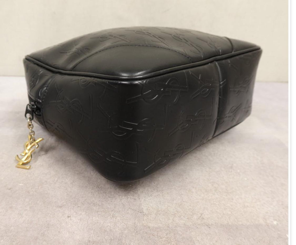 Authentic Yves Saint Laurent Vintage Black PVC Leather Handbag Bag With YSL Charm