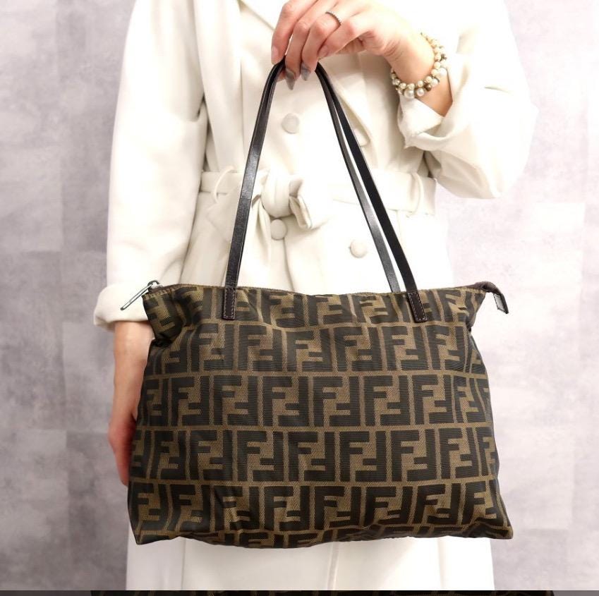 Authentic FENDI  FF Zucca 2 Handle Tote Bag