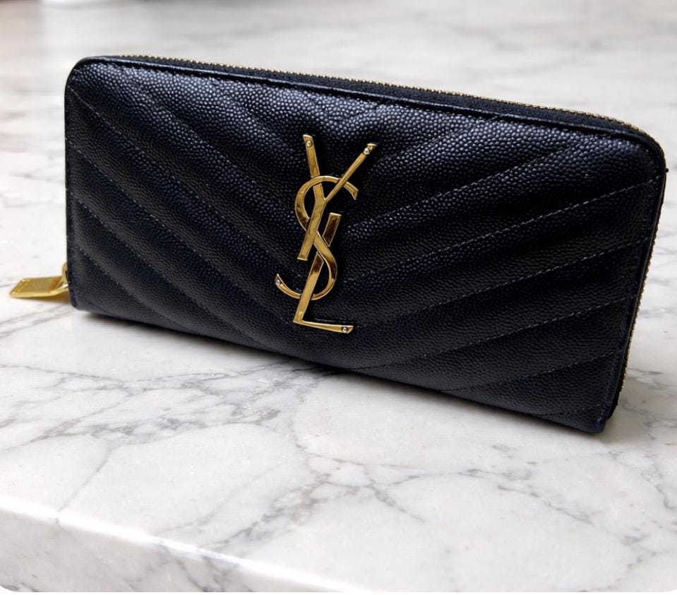Authentic Saint Laurent Monogram Matelassé Black Long Wallet