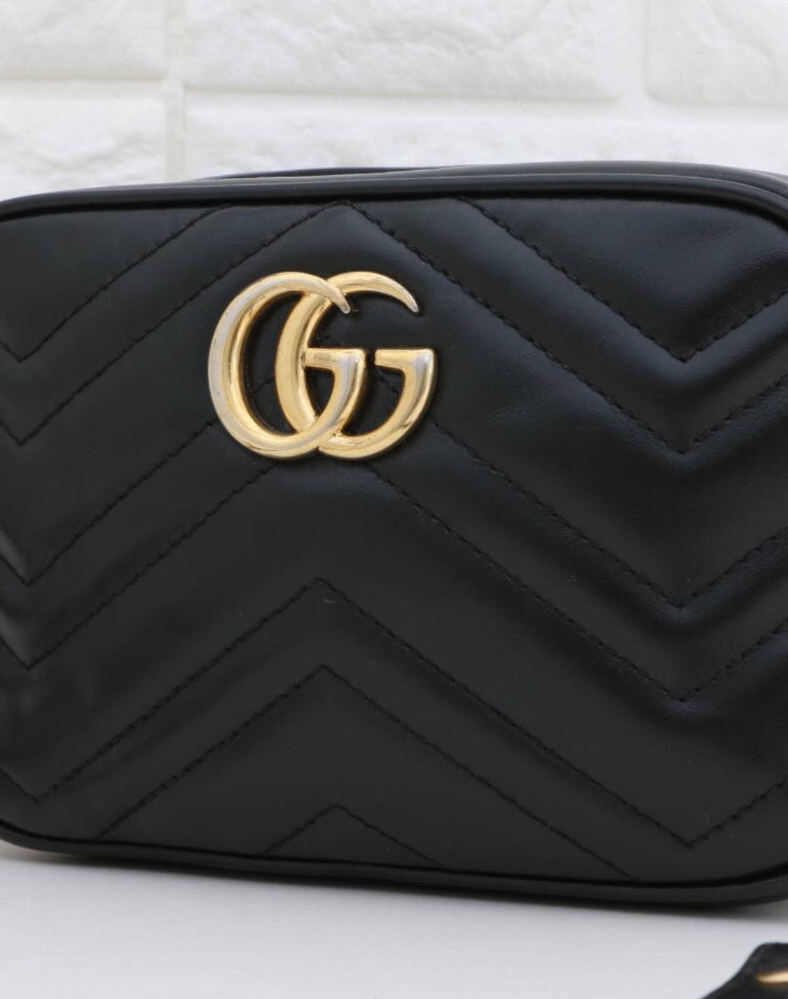 Authentic GUCCI Calfskin Matelasse Small GG Marmont Chain Shoulder Bag Black included COA , dust bag , box.