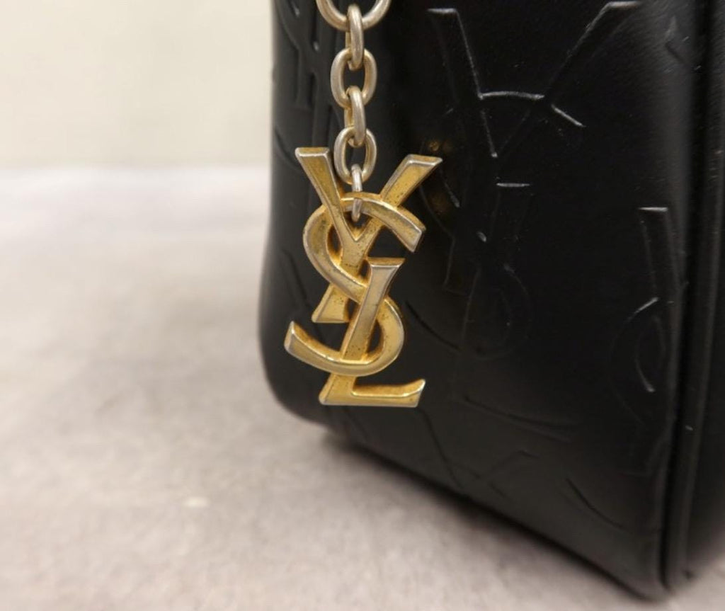 Authentic Yves Saint Laurent Vintage Black PVC Leather Handbag Bag With YSL Charm