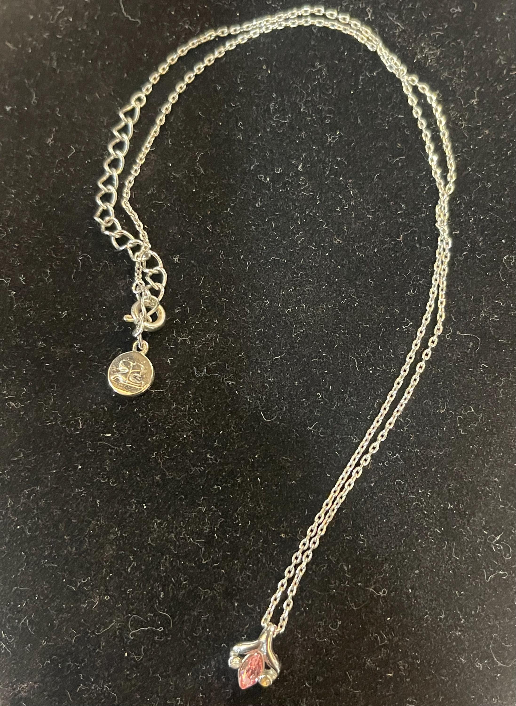 Authentic Silver Courreges Single Pink Stone Necklace Vintage