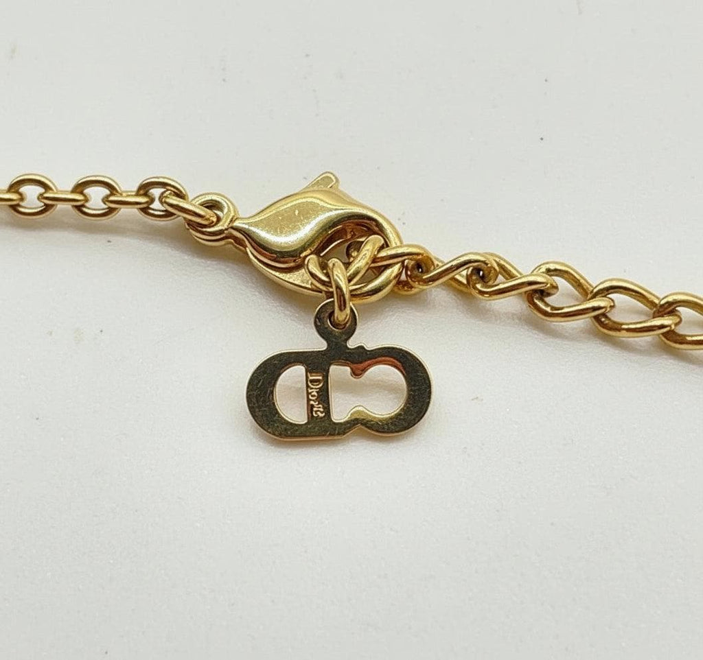 Authentic Christian Dior C Logo Gold Pendant Necklace