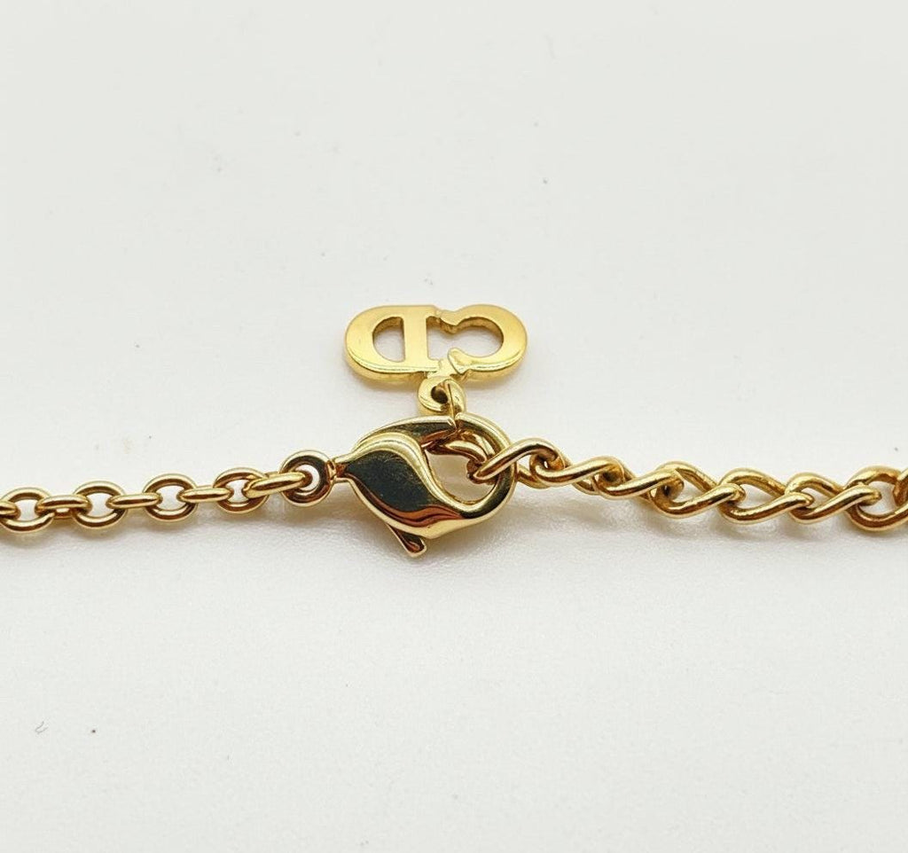 Authentic Christian Dior C Logo Gold Pendant Necklace