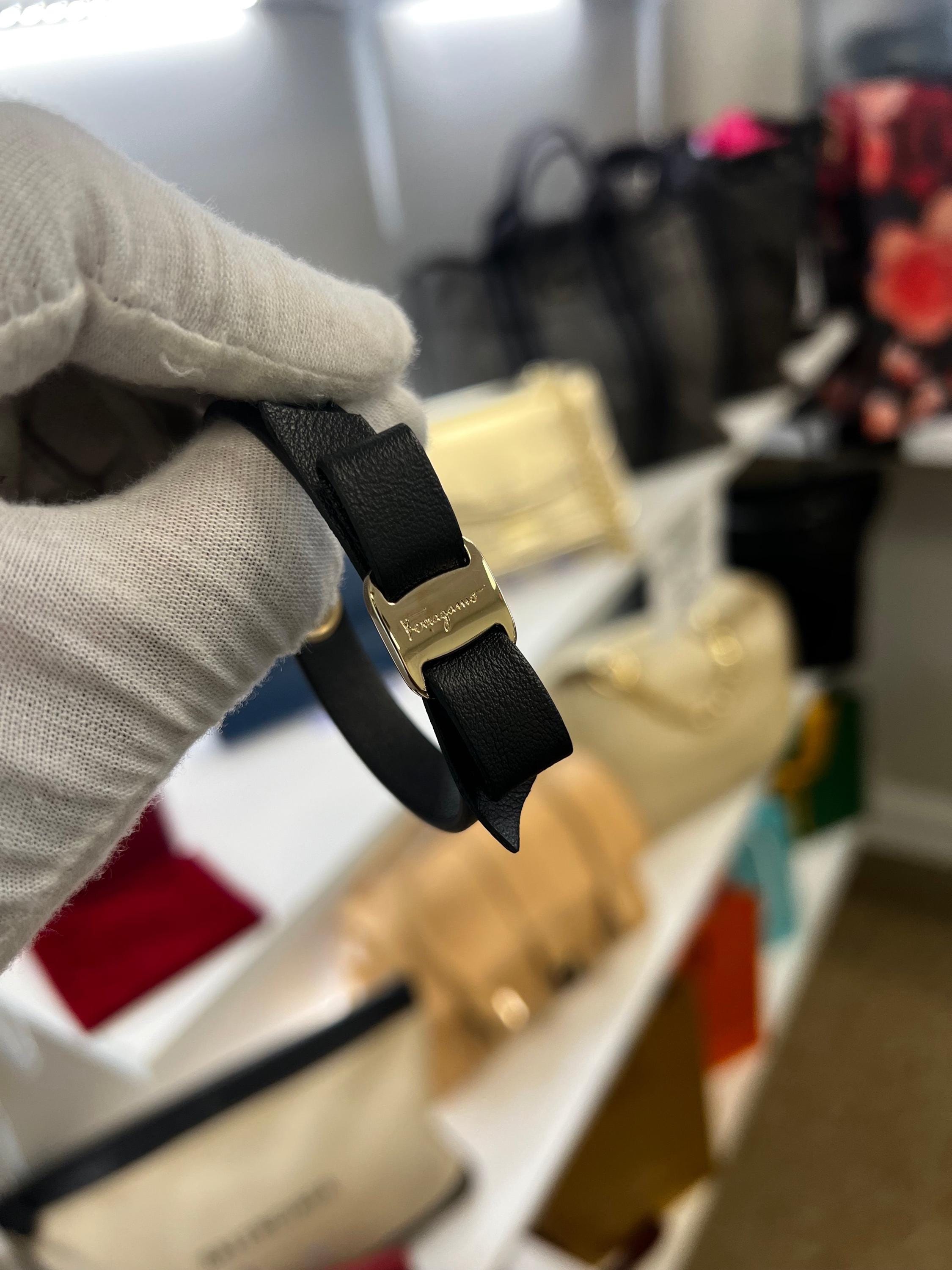 Vintage Ferragamo Vara Ribbon Leather Bracelet - Black, Authentic